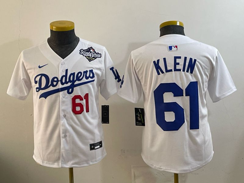 Youth 2025 Nike Los Angeles Dodgers #61 Klein White Game MLB Jersey 06
